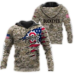 Personalized Ohio State Buckeyes Military Veterans Camouflage All-Over Print Hoodie