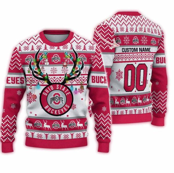 NCAA Ohio State Buckeyes Special Reindeer Light Ugly Christmas Sweater 1