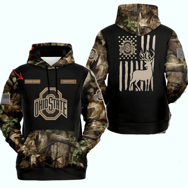 NCAA Ohio State Buckeyes Sporty Camo Hunting Style Hoodie Sweatshirt TShirt 1