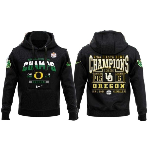 NCAA Oregon Ducks 2024 Vrbo Fiesta Bowl Champs Hoodie Shirt 1