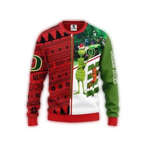 Oregon Ducks Christmas Grinch And Scooby Doo Gift For Football Fans Ugly Sweater