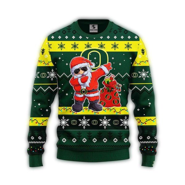 NCAA Oregon Ducks Dabbing Ugly Sweater Christmas Santa Snowman Sweater 1
