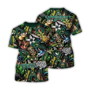 Oregon Ducks Floral Tiki Tropical All-Over Print T-Shirt