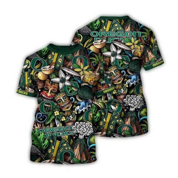NCAA Oregon Ducks Hawaiian Flower All Over Print 3D T Shirt Show Your Support For Your Team 1
