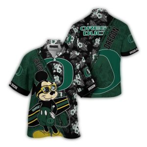 Oregon Ducks Mickey Mouse Floral Pattern Hawaiian Shirt