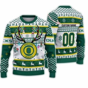 Personalized Oregon Ducks Reindeer Light Ugly Christmas Sweater