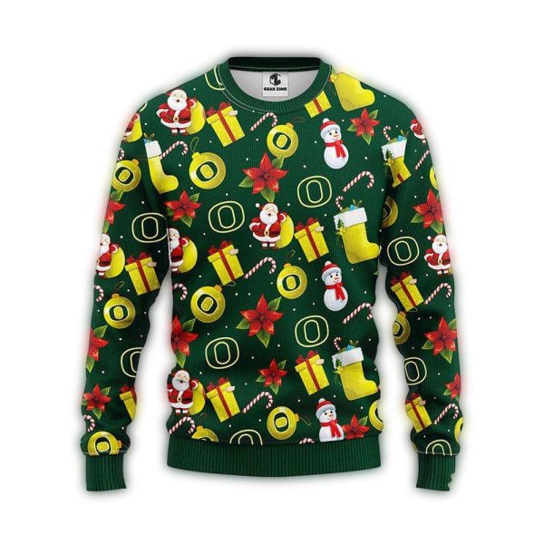 NCAA Oregon Ducks Ugly Sweater Christmas Santa Snowman Sweater 1