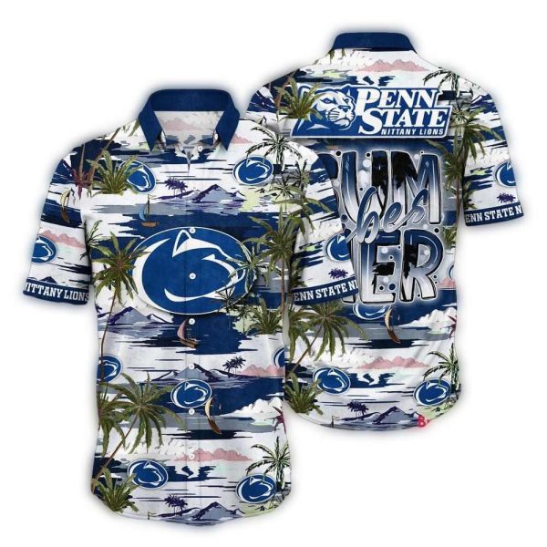 NCAA Penn State Nittany Lions Flower Design Summer Beach Aloha Hawaiian Shirt 1