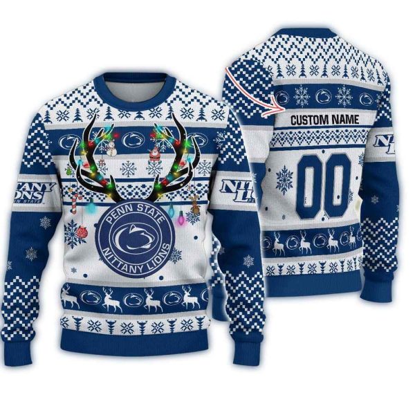 NCAA Penn State Nittany Lions Special Reindeer Light Ugly Christmas Sweater 1