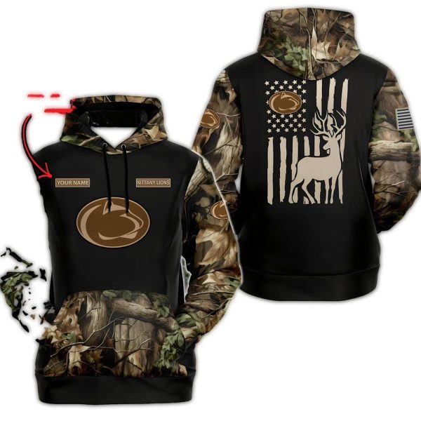 NCAA Penn State Nittany Lions Sporty Camo Hunting Style Hoodie Sweatshirt TShirt 1