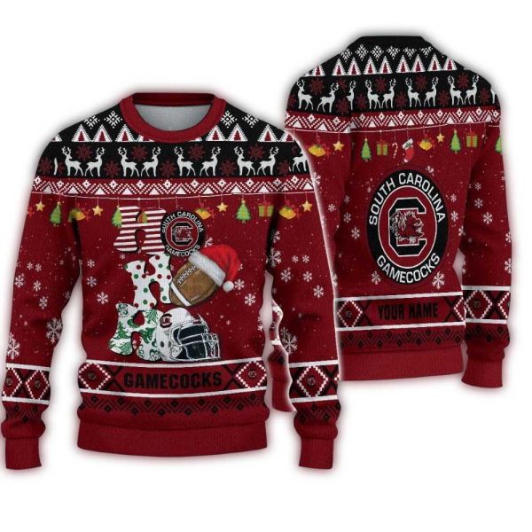 NCAA-South-Carolina-Gamecocks-Football-HO-HO-HO-Ugly-Christmas-Sweater-1 NCAA South Carolina Gamecocks Football HO HO HO Ugly Christmas Sweater 1
