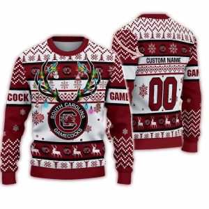 Personalized South Carolina Gamecocks Reindeer Light Ugly Christmas Sweater
