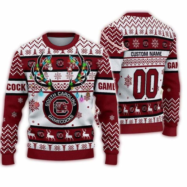 NCAA South Carolina Gamecocks Special Reindeer Light Ugly Christmas Sweater 1