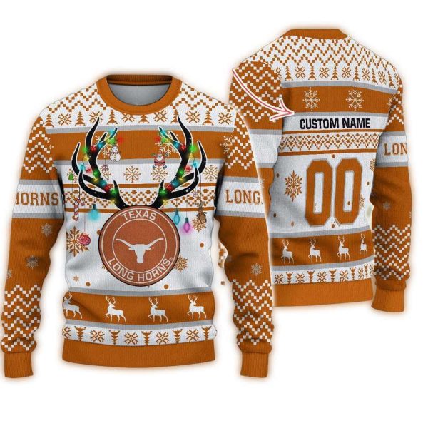 NCAA Texas Longhorns Special Reindeer Light Ugly Christmas Sweater 1