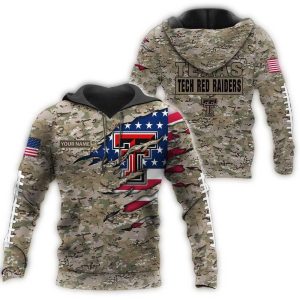 Personalized Texas Tech Red Raiders Military Veterans Camouflage All-Over Print Hoodie