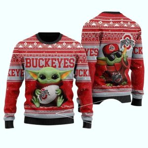 Ohio State Buckeyes Christmas Baby Yoda Ugly Sweater