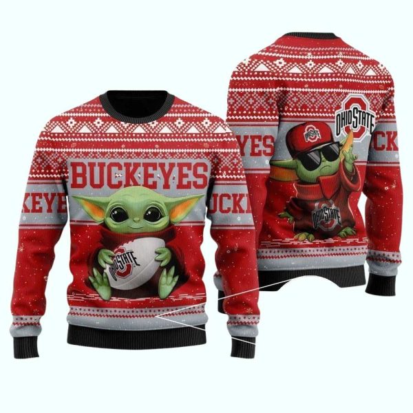 NFL Ohio State Buckeyes Ugly Christmas Sweater Baby Yoda Unisex Sweater 1