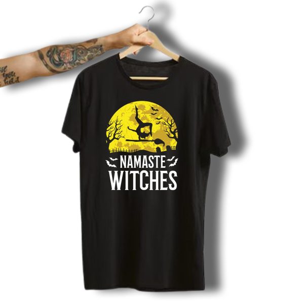 Namaste Witches Yoga Halloween Moon Bats Funny T Shirt t shirt 1
