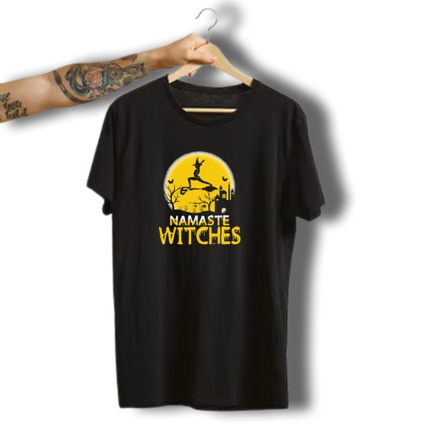 Namaste Witches Yoga Meditate Halloween Moon Scene T Shirt 1 t shirt 1