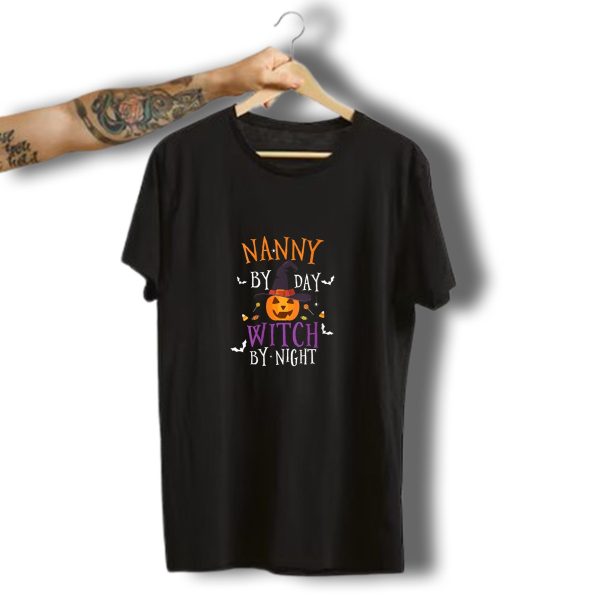 Nanny By Day Witch By Night Halloween Pumpkin With Hat And Bats T Shirt 1 t shirt 1