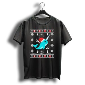 Narwhals Christmas Style With Santa Hat Anchors And Snowflakes T Shirt