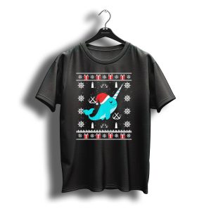 Narwhals Christmas Style With Santa Hat Anchors And Snowflakes T-Shirt