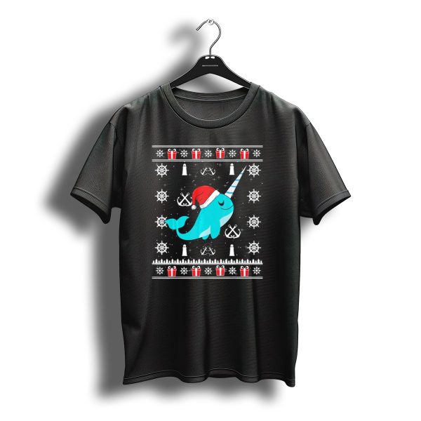 Narwhals Christmas Style With Santa Hat Anchors And Snowflakes T Shirt t shirt 1