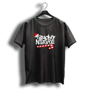 Naughty By Nature Santa Hat Candy Cane Christmas T Shirt