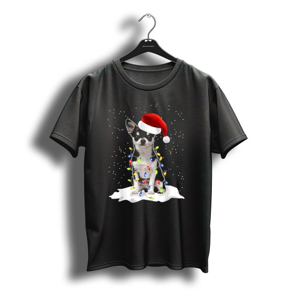 Naughty Chihuahua Christmas Fairy Lights Santa Hat Snowfall T Shirt t shirt 1
