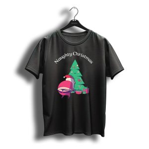 Naughty Christmas Tree Santa Holiday Humor T-Shirt