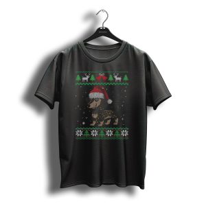 Naughty Dachshund Christmas Lights Ugly Sweater Santa Hat T-Shirt