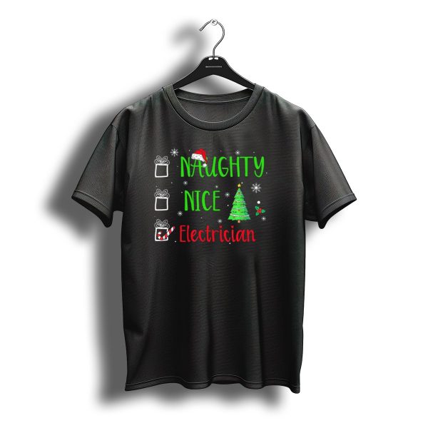 Naughty Nice Electrician Christmas Tree Santa Hat T Shirt t shirt 1