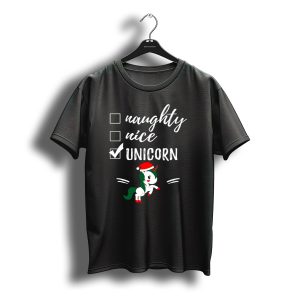 Naughty Nice Unicorn Santa Hat Christmas Checklist T-Shirt