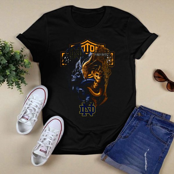 Ncaa Notre Dame Fighting Irish HD Skull And Dragon T Shirt Black 1
