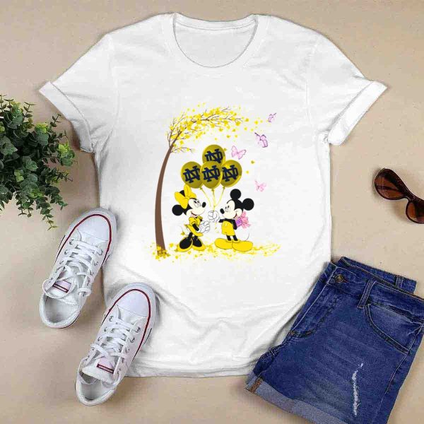 Ncaa Notre Dame Fighting Irish Minnie And Mickey Balloons T Shirt 0