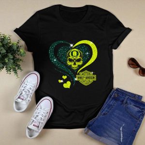 Ncaa Oregon Ducks Skull Hd Motor Cycles Heart T-Shirt