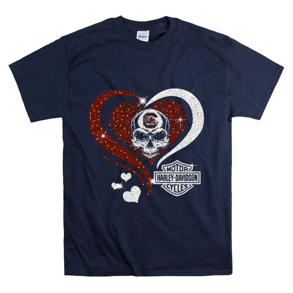 Ncaa South Carolina Gamecocks Skull Heart HD Cycles T Shirt 1 Navy