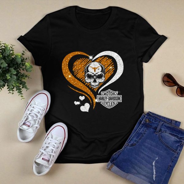 Ncaa Texas Longhorns HD Skull Heart T Shirt Style 1 Black 1