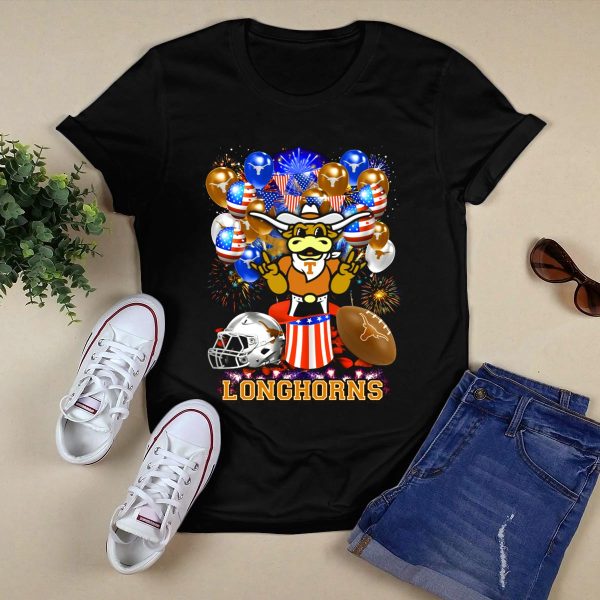 Ncaa Texas Longhorns Mascot Fireworks Balloons Helmet Football T Shirt Style 1 Black 1