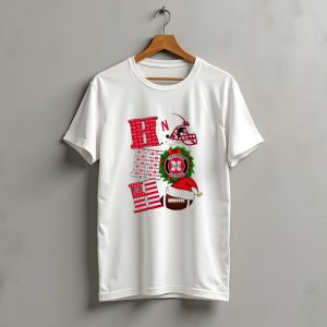 Nebraska Cornhuskers Ho Ho Ho Christmas Football Helmet Wreath Santa Hat Football T-Shirt