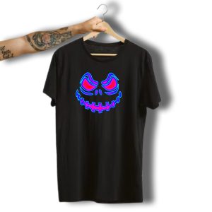 Neon Halloween Pumpkin Face Pink Blue T-Shirt