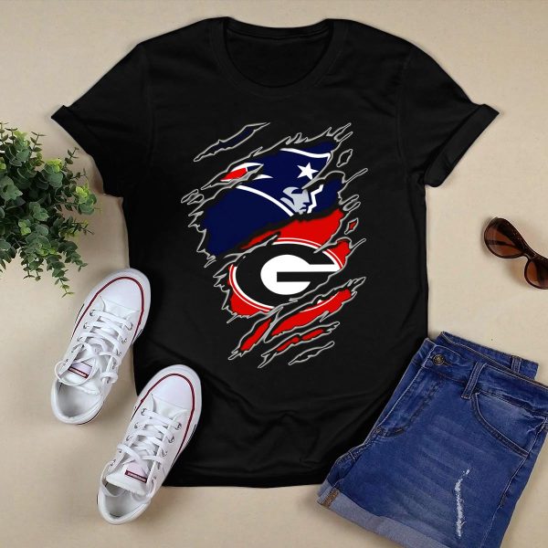 New England Patriots And Georgia Bulldogs Logos Fusion T Shirt 1