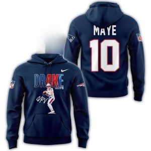 New England Patriots Drake Maye 10 All-Over Print Hoodie