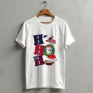 New England Patriots Ho Ho Ho Merry Christmas Football Helmet Wreath Santa Hat Football T Shirt