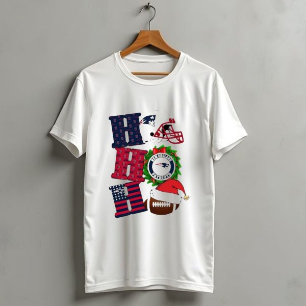 New England Patriots Ho Ho Ho Merry Christmas Football Helmet Wreath Santa Hat Football T Shirt 1 t shirt 1