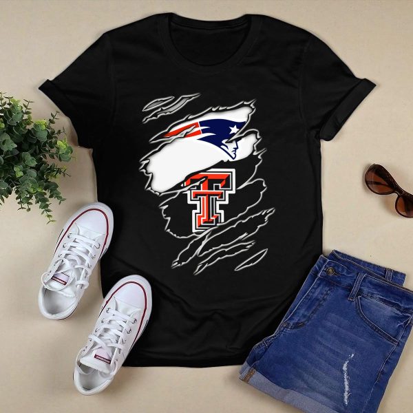 New England Patriots Texas Tech Red Raiders Logo Collaboration T Shirt Black 1