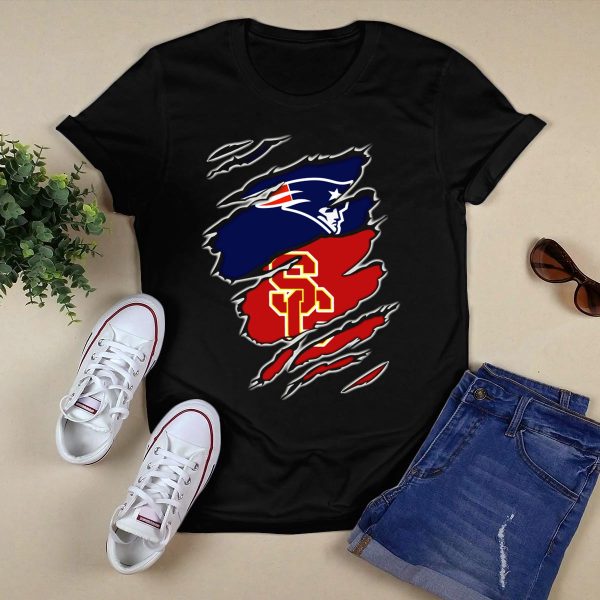 New England Patriots USC Trojans Claw Marks Fusion T Shirt 1 1
