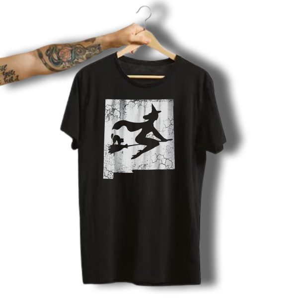 New Mexico Halloween Witch With Cat On Broom T Shirt t shirt 1