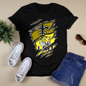 New Orleans Saints Fleur De Lis And Lsu Tigers Logo Combo T-Shirt