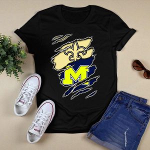 New Orleans Saints Fleur De Lis And Michigan Wolverines M Logo Ripped T-Shirt
